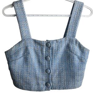 Jason Wu cropped tank tweed button up blue size 2